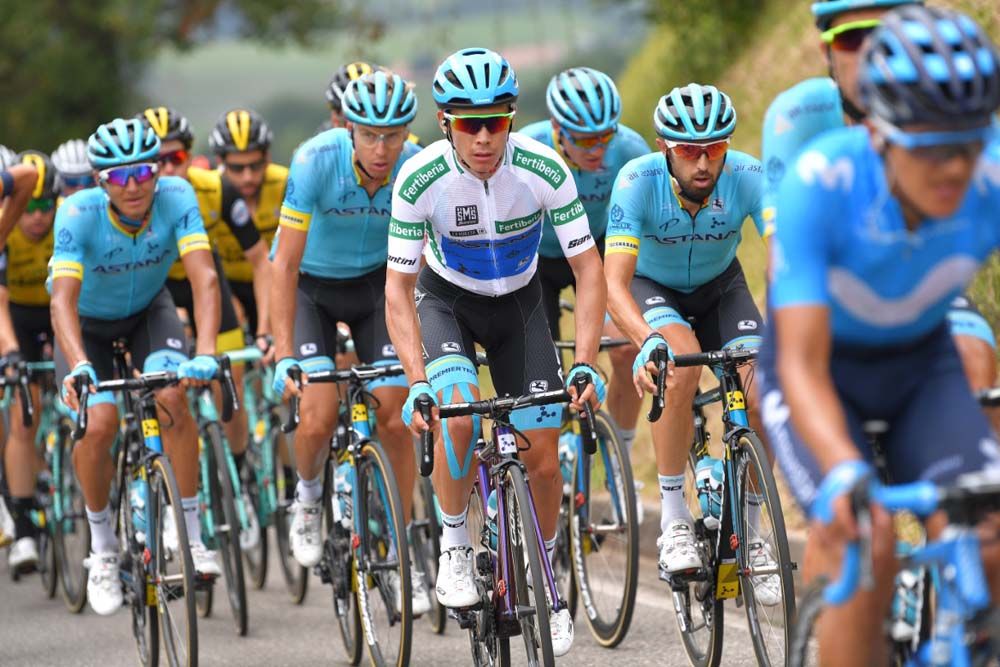 Miguel Angel Lopez (Astana) in white at the Vuelta a Espana