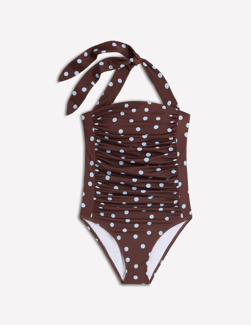 Kythira Ruched Swimsuit-Chocolate and Blue Painted Dot