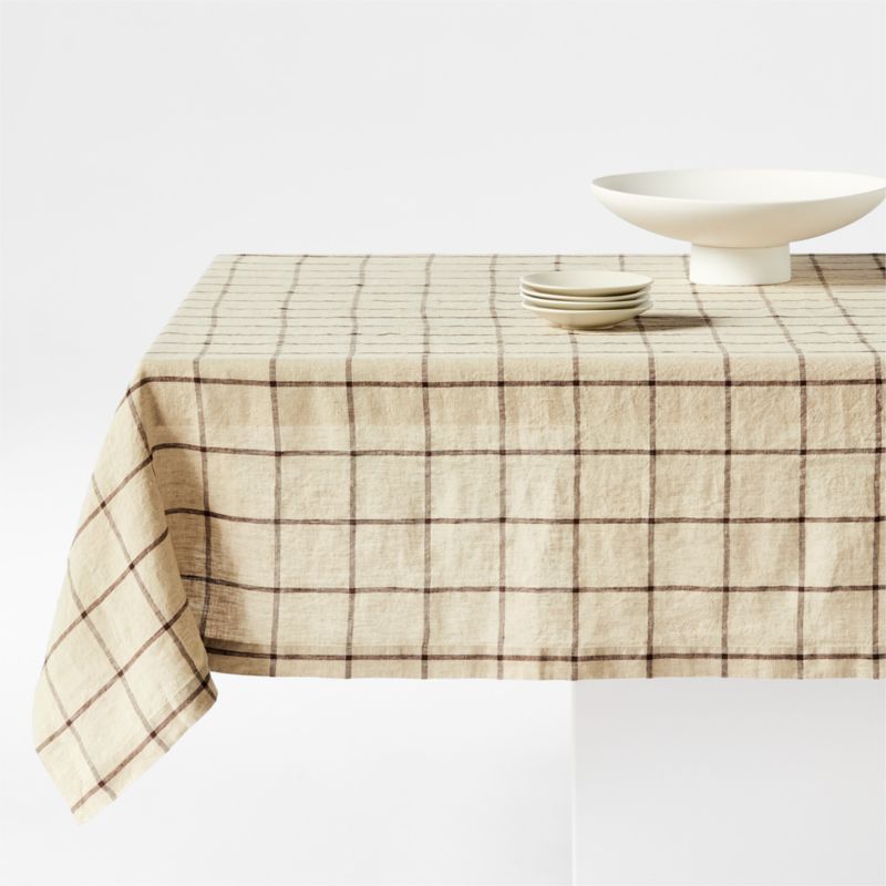 Marin 60&quot;x120&quot; Windowpane Plaid European Flax &amp;trade;-Certified Linen Tablecloth