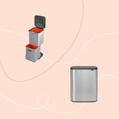 Kitchen bins on pink background