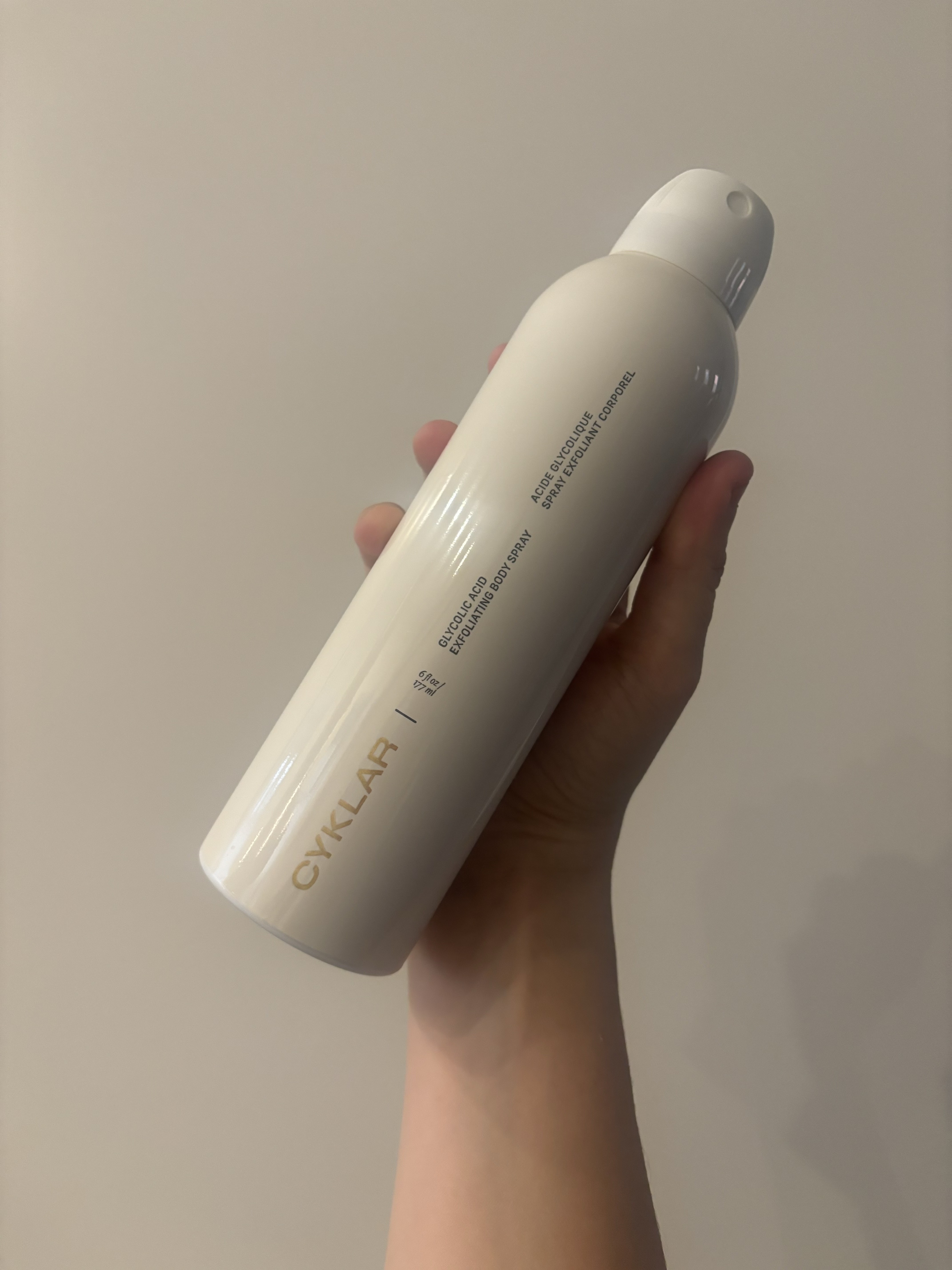 Julia Marzovilla tests the Cyklar Glycolic Acid Exfoliating Body Spray