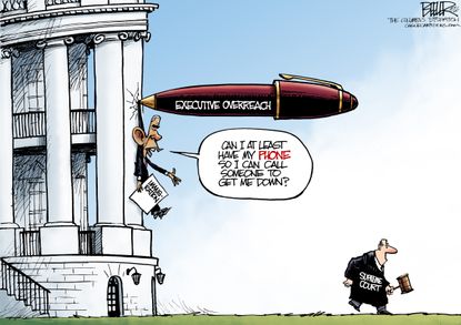 Political cartoon U.S. Obama Executive Overreach immigration pen phone