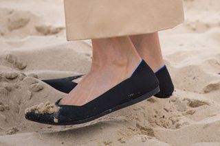 Footwear, Shoe, Beige, Leg, Ankle, Espadrille, Slipper, Sand, Plimsoll shoe, Street fashion,