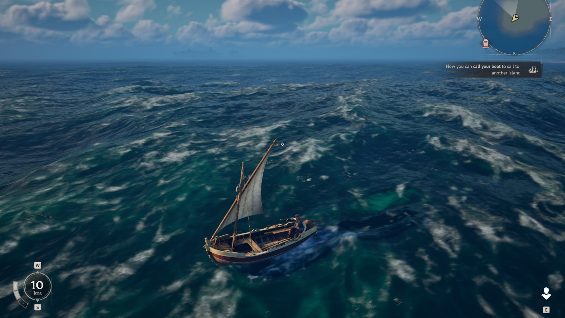Sailing on a small, rickety boat in Windrose