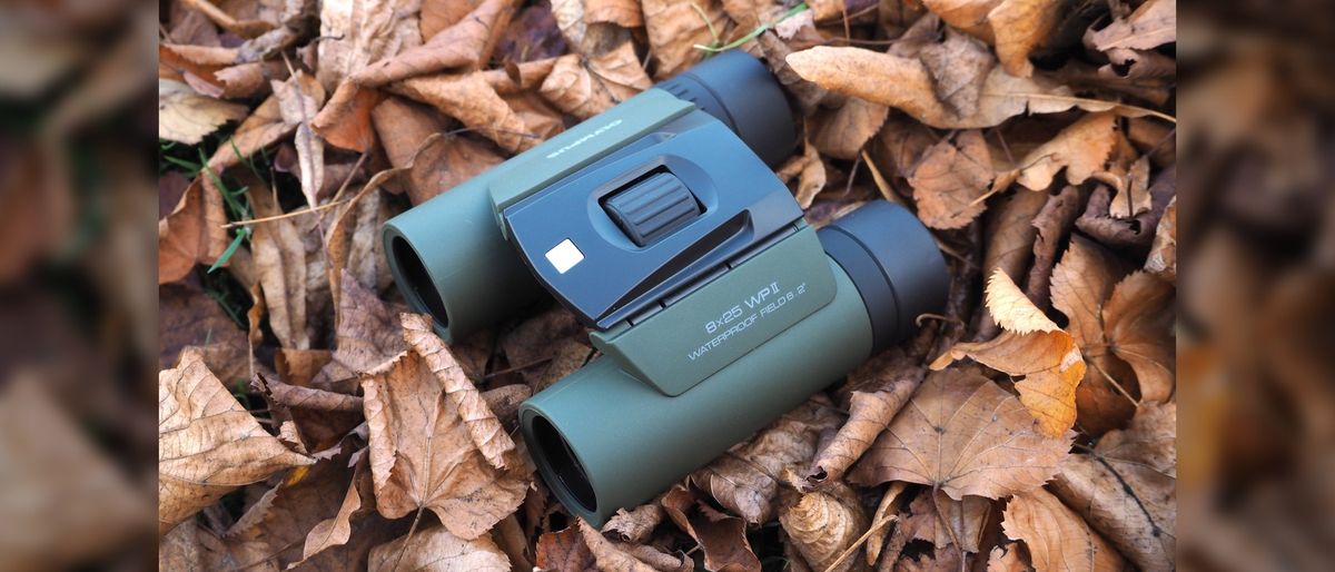 Close up photo of the Olympus 8x25 WP II binoculars