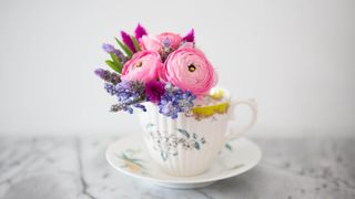 Flower arrangement in a teacup