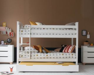 Classic beech bunk beds with trundle in pure white by Little Folks Furniture