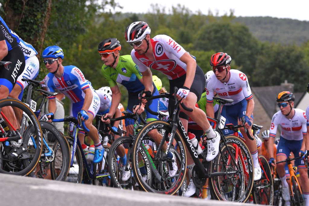 Tom Bohli representing Switzerland in the road race at the 2020 European Championships in Plouay, France