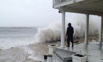A wave crashes against the shore in Montauk, N.Y., as Hurricane Sandy made her way up the East Coast on Oct. 29.