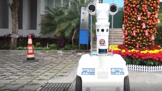 The robot's cameras and sensors give the impression of a face, making them less intimidating.