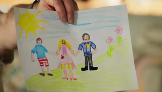 Nell Rebecchi has drawn a picture Amy, Ned and Levi in Neighbours.