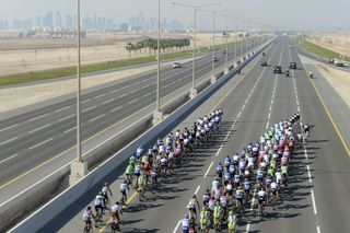 The peloton in Doha on stage 6