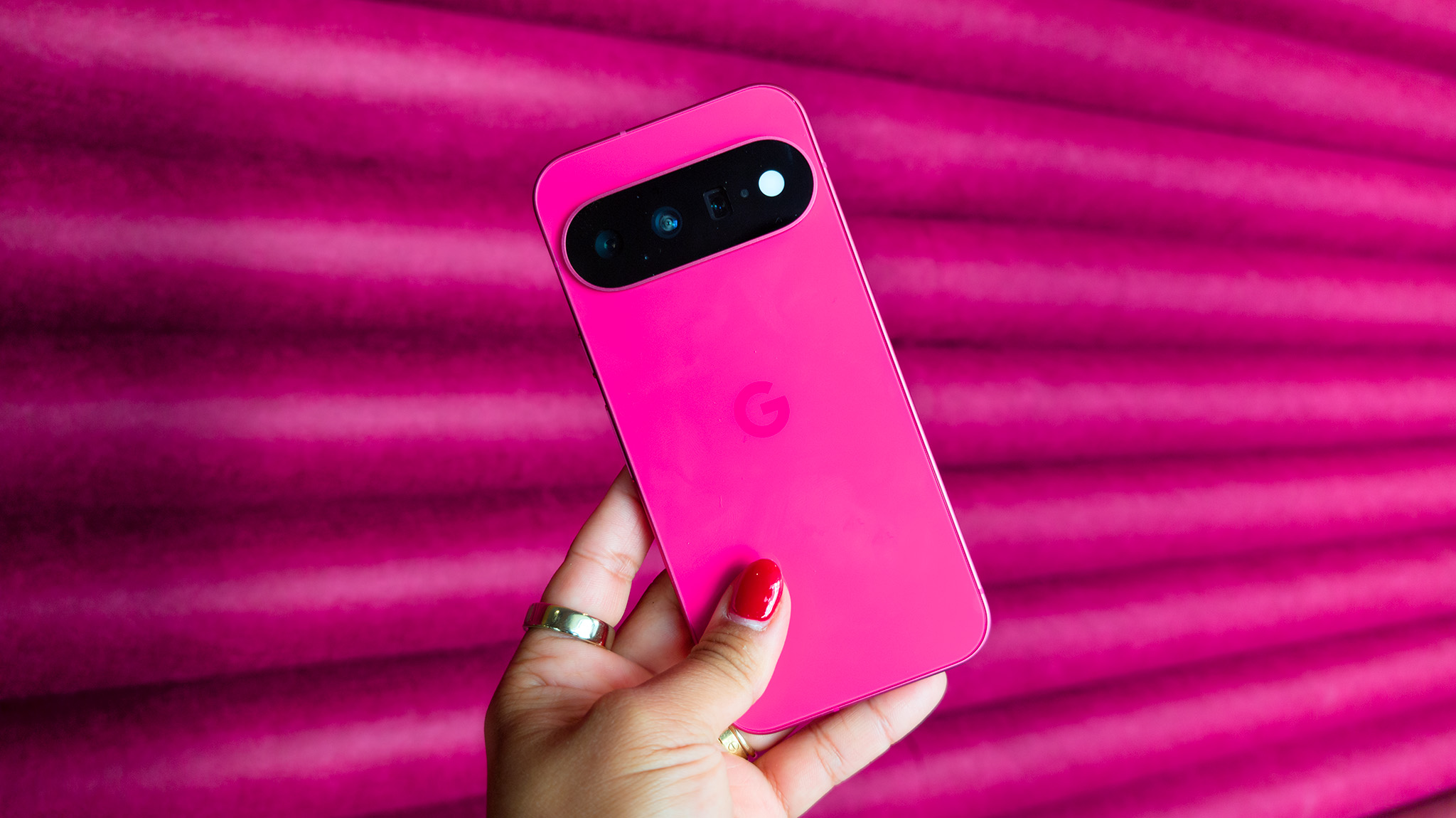 The back of the pink Google Pixel 11