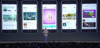 Apple's Phil Schiller unveils the new look App Store for iOS 11. (Credit: Apple)