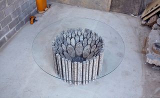 A table made, in-part, from the extracted stone