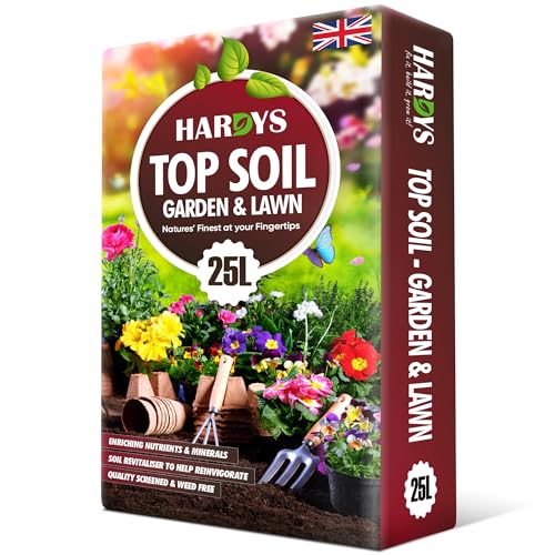 Hardys 25l Top Soil for Garden &amp;amp; Lawn - Loam &amp;amp; Sand Based, Enriched Top Soil | Ideal for Grass Seeding, Levelling, Plant Beds, Borders - Graded for Plants Outdoor
