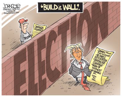 Political cartoon U.S. Donald Trump wall border