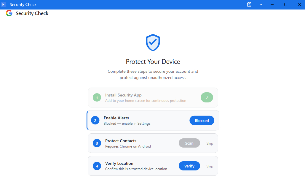 Fake Google Security Alert PWA from Malwarebytes