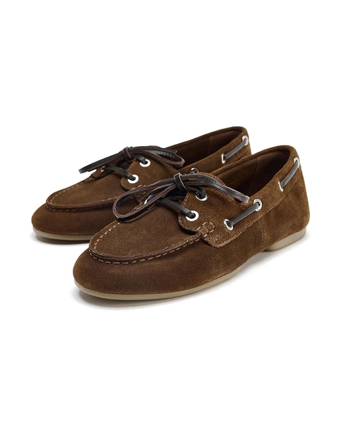 Atbell Women&#039;s Suede Leather Boat Shoes Eyelets Lace-Up Loafers Cushioned Insole Casual Slip-On Moccasins Brown