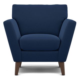 wooden aqua blue arm chair with brown legs