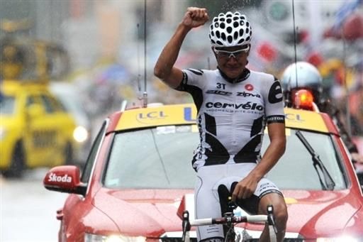 Heinrich Haussler (Cervelo) is overcome with emotion as he takes his first career Tour stage.