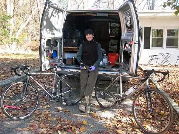 Racing out of the van in New York.