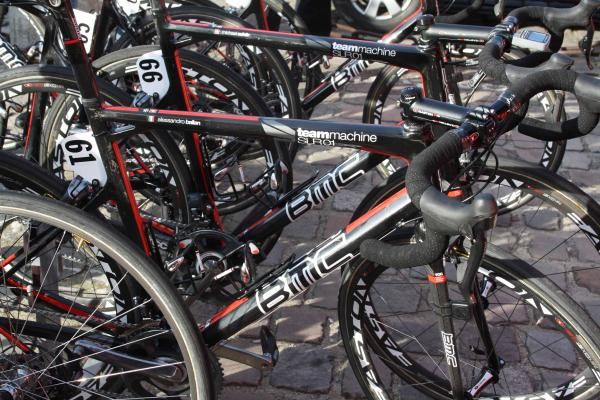 Alessandro Ballan's BMC bike was ready and waiting outside the team bus.