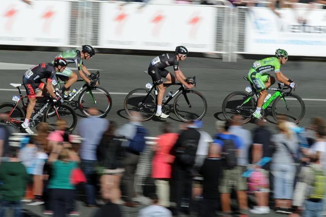Sonny Colbrelli (Bardiani-CSF) at the front of a four-man move