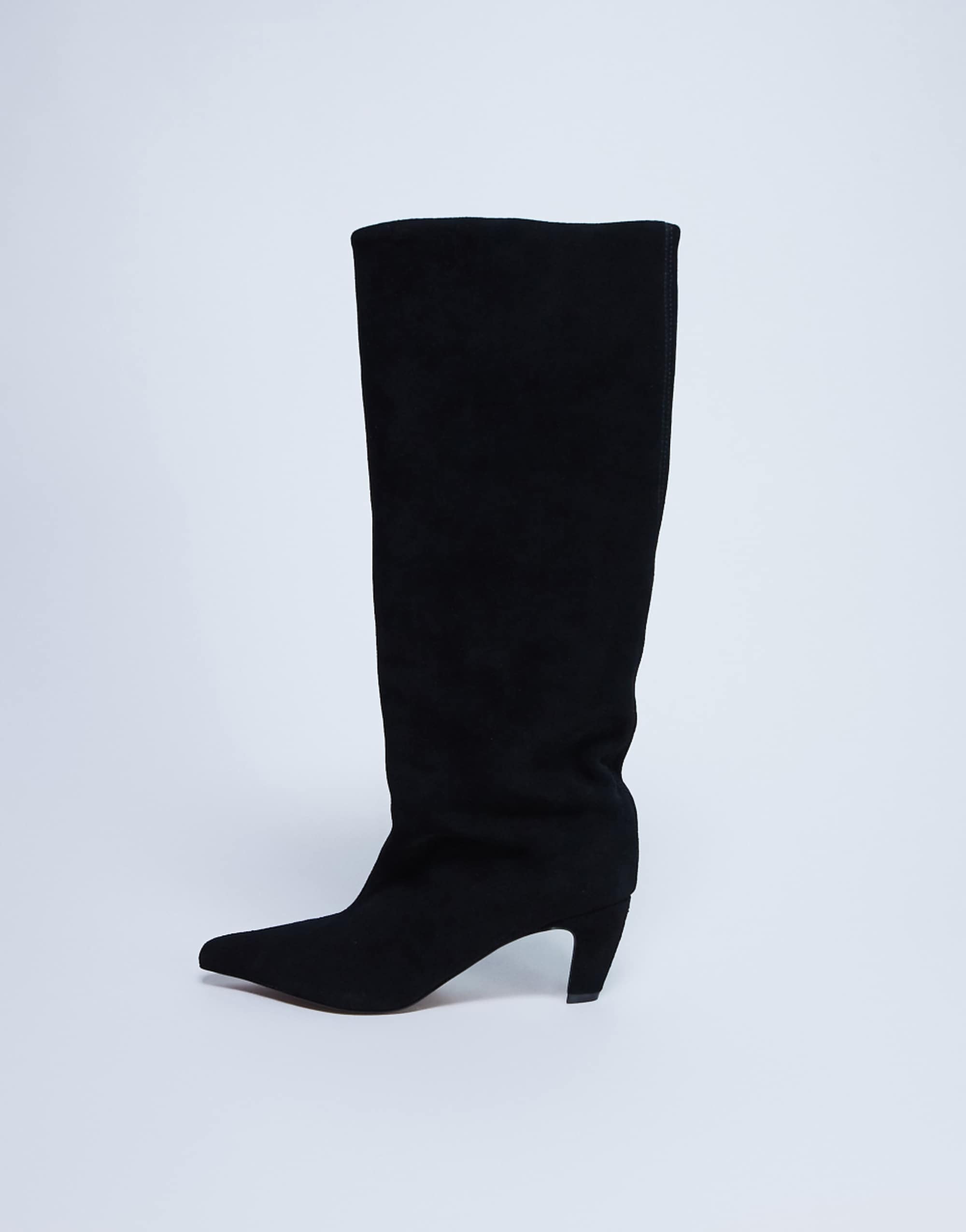 Topshop Nelly Real Suede Pointed Toe Slouchy Boots in Black