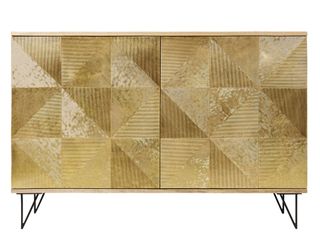 golden colour sideboard with metallic base