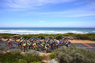 The peloton out on the Great Ocean Road