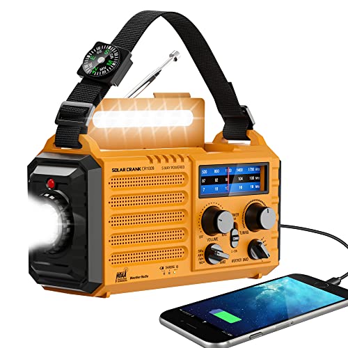 Emergency Radio With Noaa Weather Alert, Portable Solar Hand Crank Am/fm Radio for Survival,rechargeable Battery Powered Radio,usb Charger,flashlight,reading Lamp,for Home Outdoor