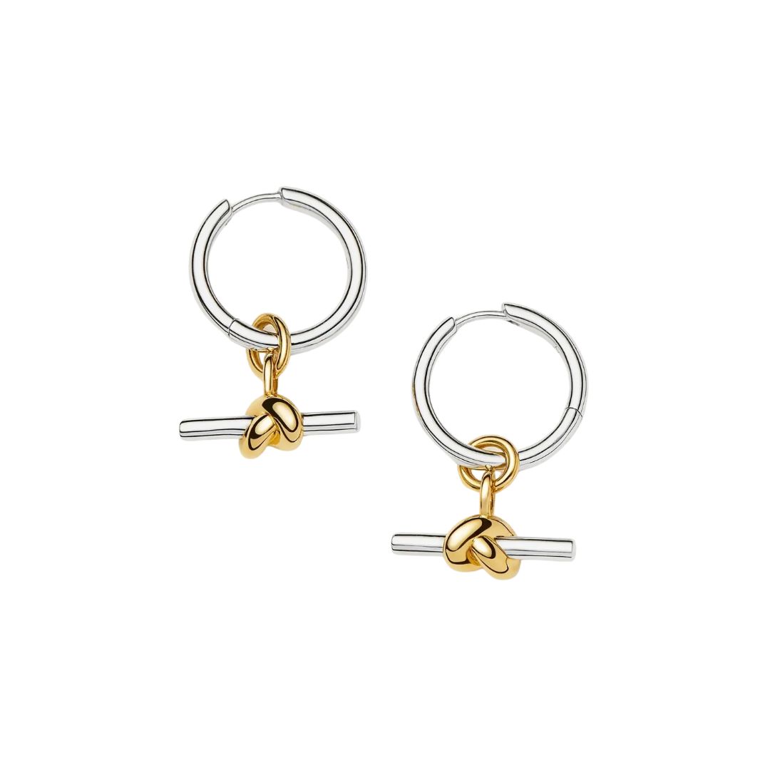 Missoma, Lucy Williams Knot T-Bar Charm Hoop Earrings | Mixed Metal - 18ct Gold Plated, Silver Plated