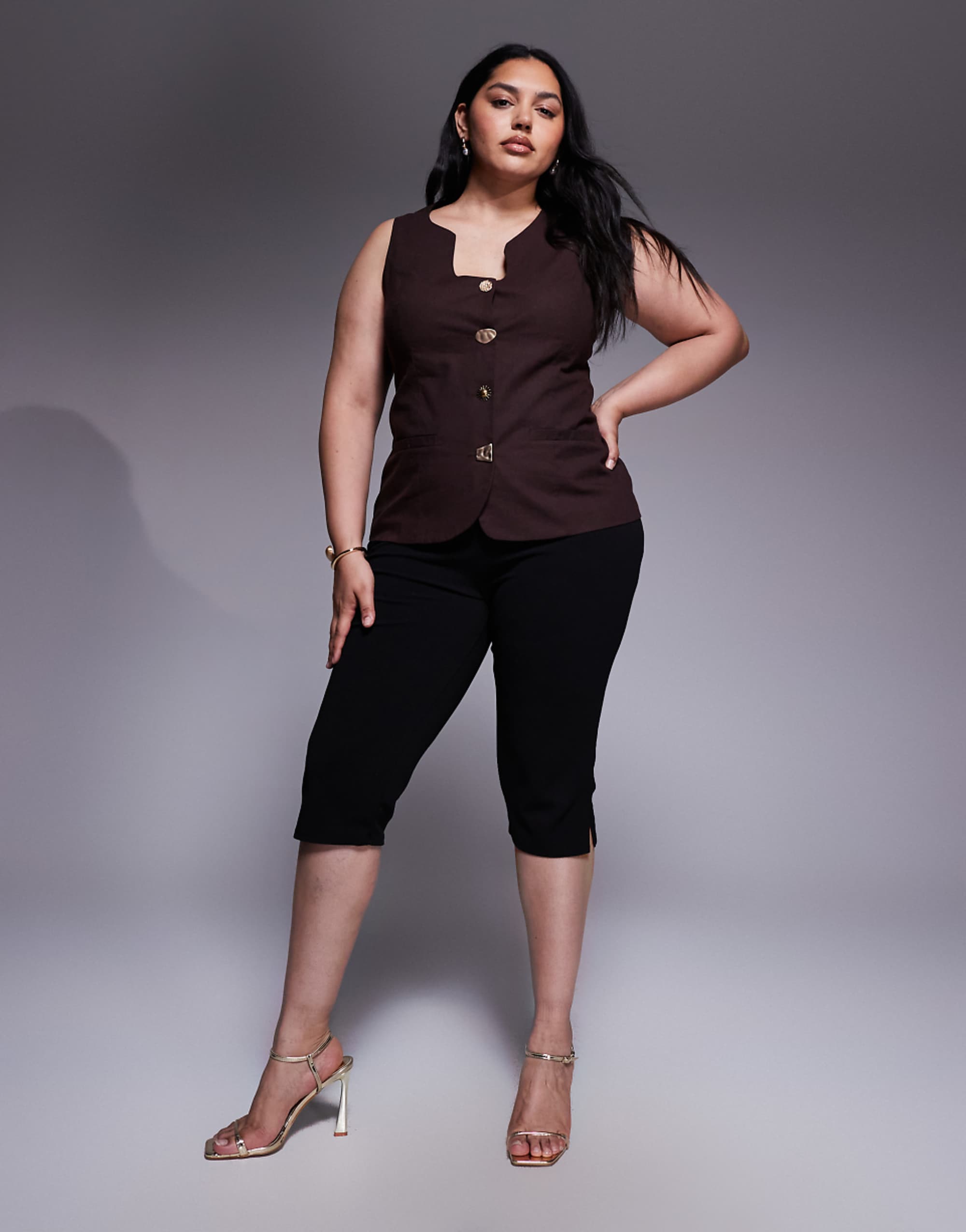 Asos Design Curve Capri Trousers With Side Split in Black - Black