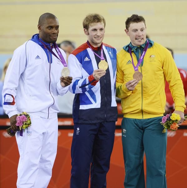 Men's sprint podium: Gregory Bauge, Jason Kenny, Shane Perkins