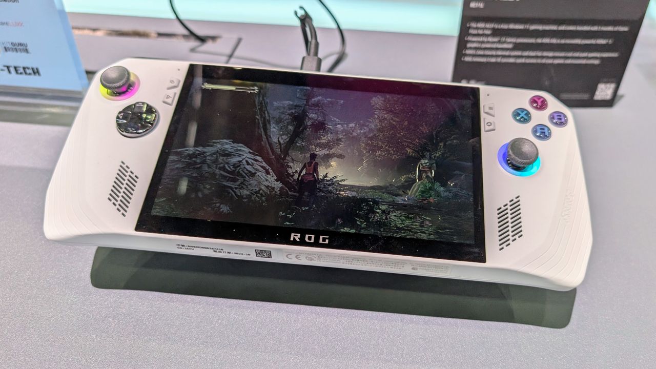 AMD powered Asus ROG Ally handheld gaming machine on display at Computex 2025