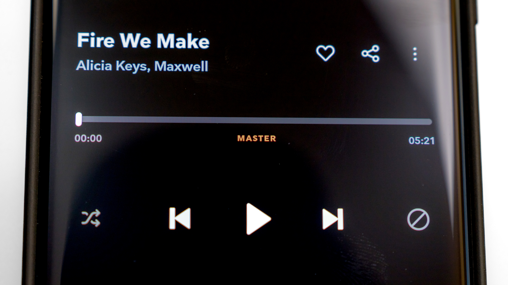 Close-up screenshot showing Master track on Tidal.