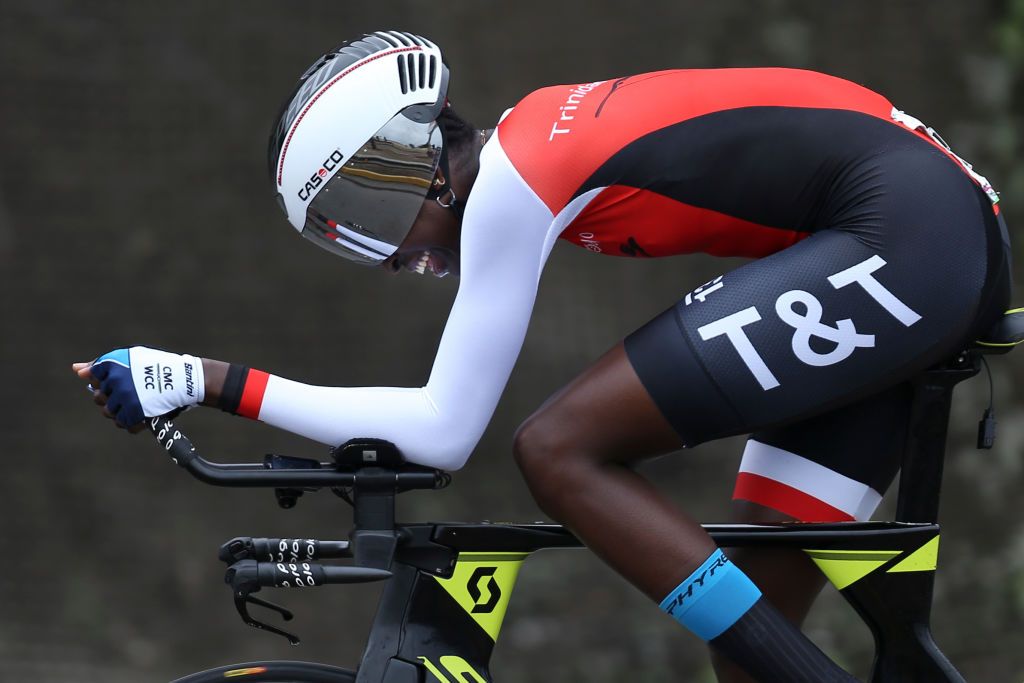 Trinidad and Tobagos Teniel Campbell silver medal competes during the Lima 2019 PanAmerican Games Cycling Road Time Trial Women event in Lima Peru on August 7 2019 Photo by LUKA GONZALES AFP Photo credit should read LUKA GONZALESAFP via Getty Images