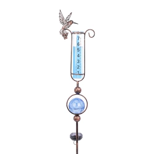 Mumtop Rain Gauge Outdoor, 36 Inch Hummingbird Crackle Glass Solar Lights for Lawn, Yard and Garden