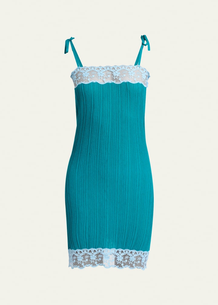 Lace-Trim Sleeveless Rib Knit Mini Dress