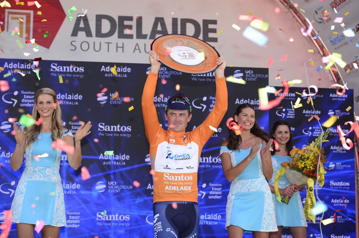 Simon Gerrans (Orica-GreenEdge) with his winner's trophy