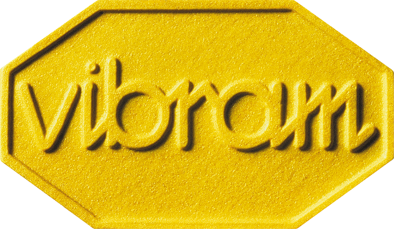 the yellow vibram sole logo