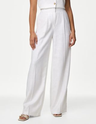 M&S Collection, Linen Rich Pleated Wide Leg Trousers