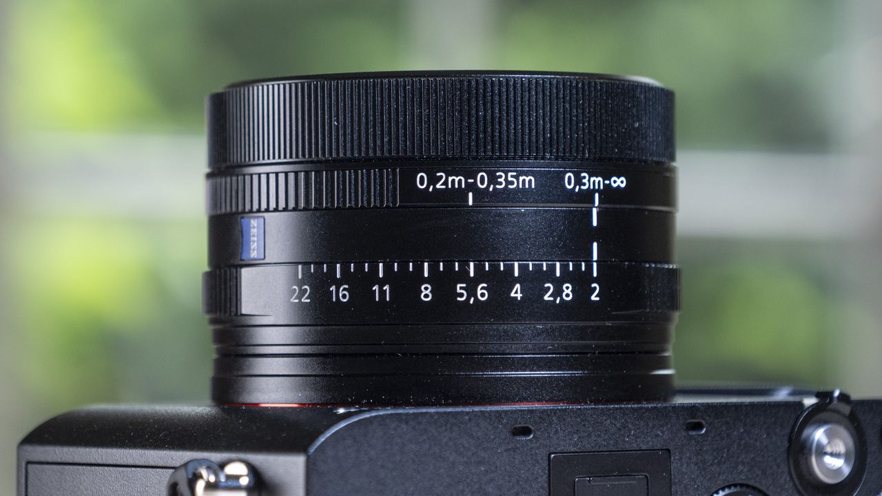 Close up of the Sony RX1R III compact camera's lens
