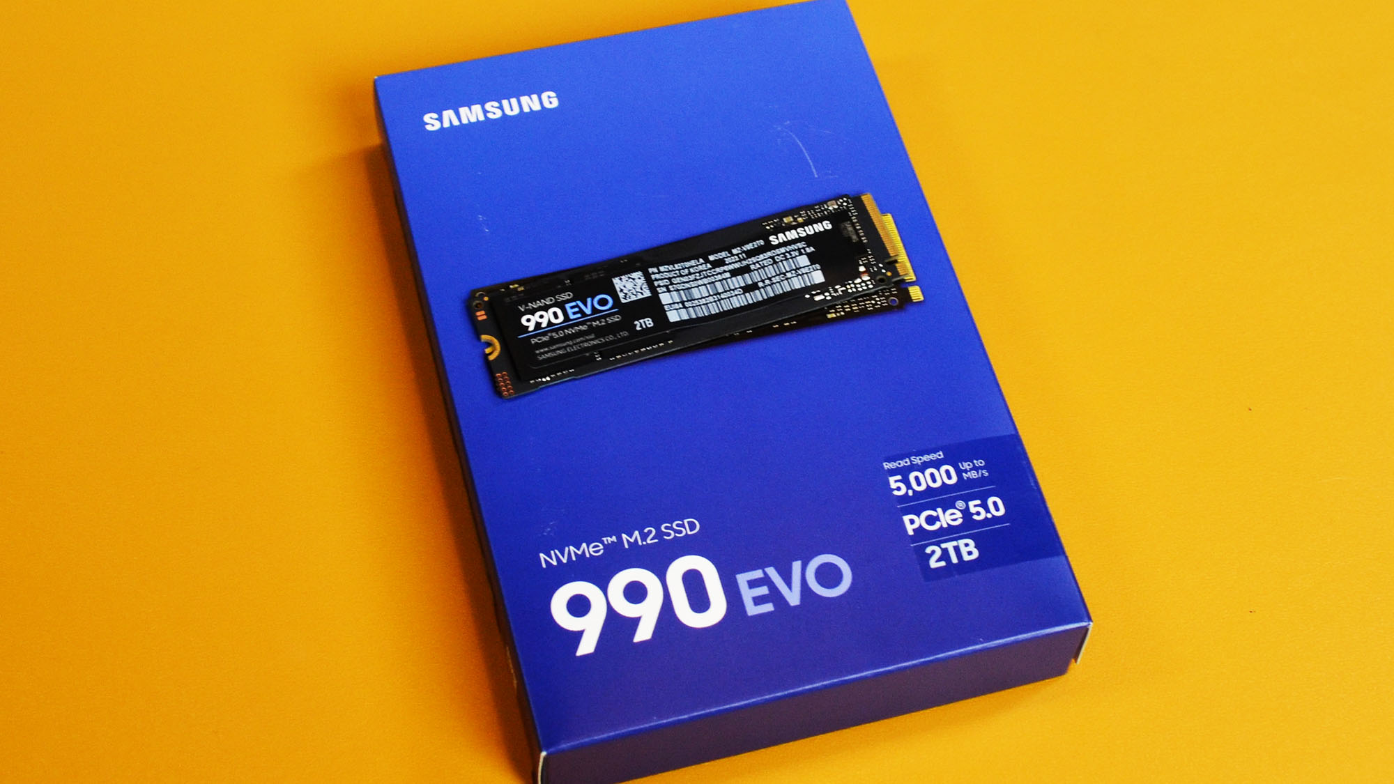 A Samsung 990 EVO with its retail packaging