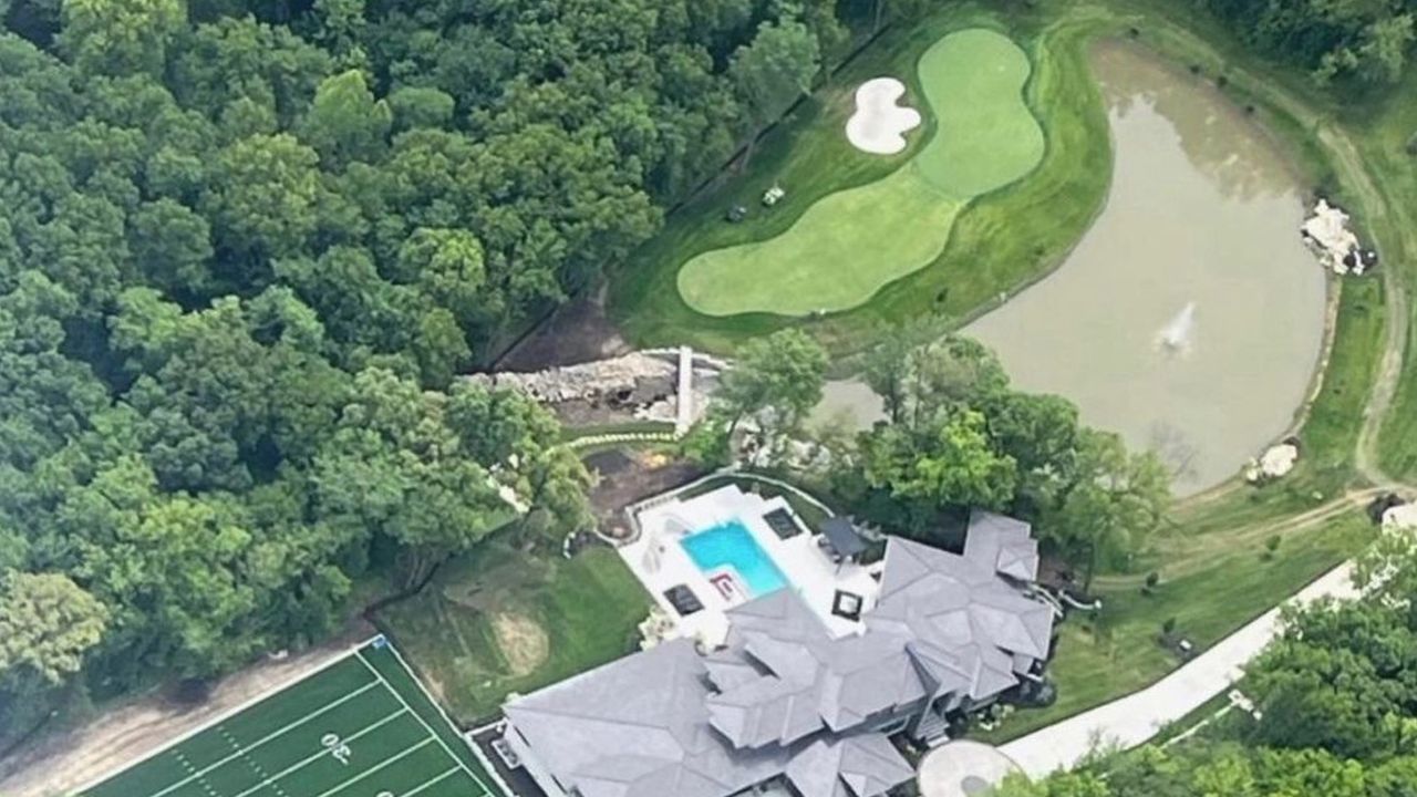 An overhead view of Patrick Mahomes&#039; house and golf hole