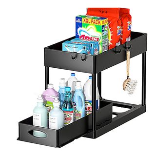 PUILUO Sliding Cabinet Basket Organizer in black