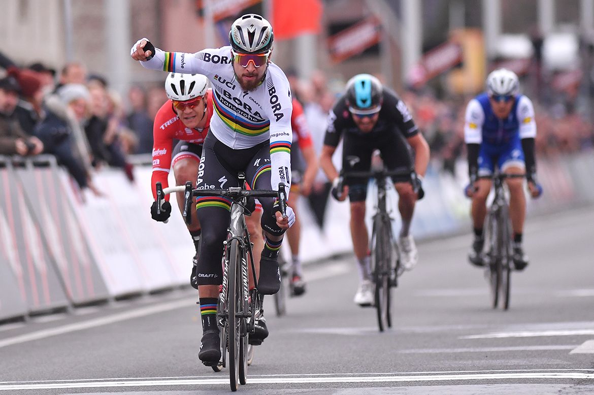 Peter Sagan wins Kuurne-Brussel-Kuurne ahead of Jasper Stuyven and Luke Rowe.