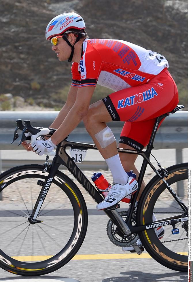 Katusha's Alexander Kristoff sports a bandage from a previous crash