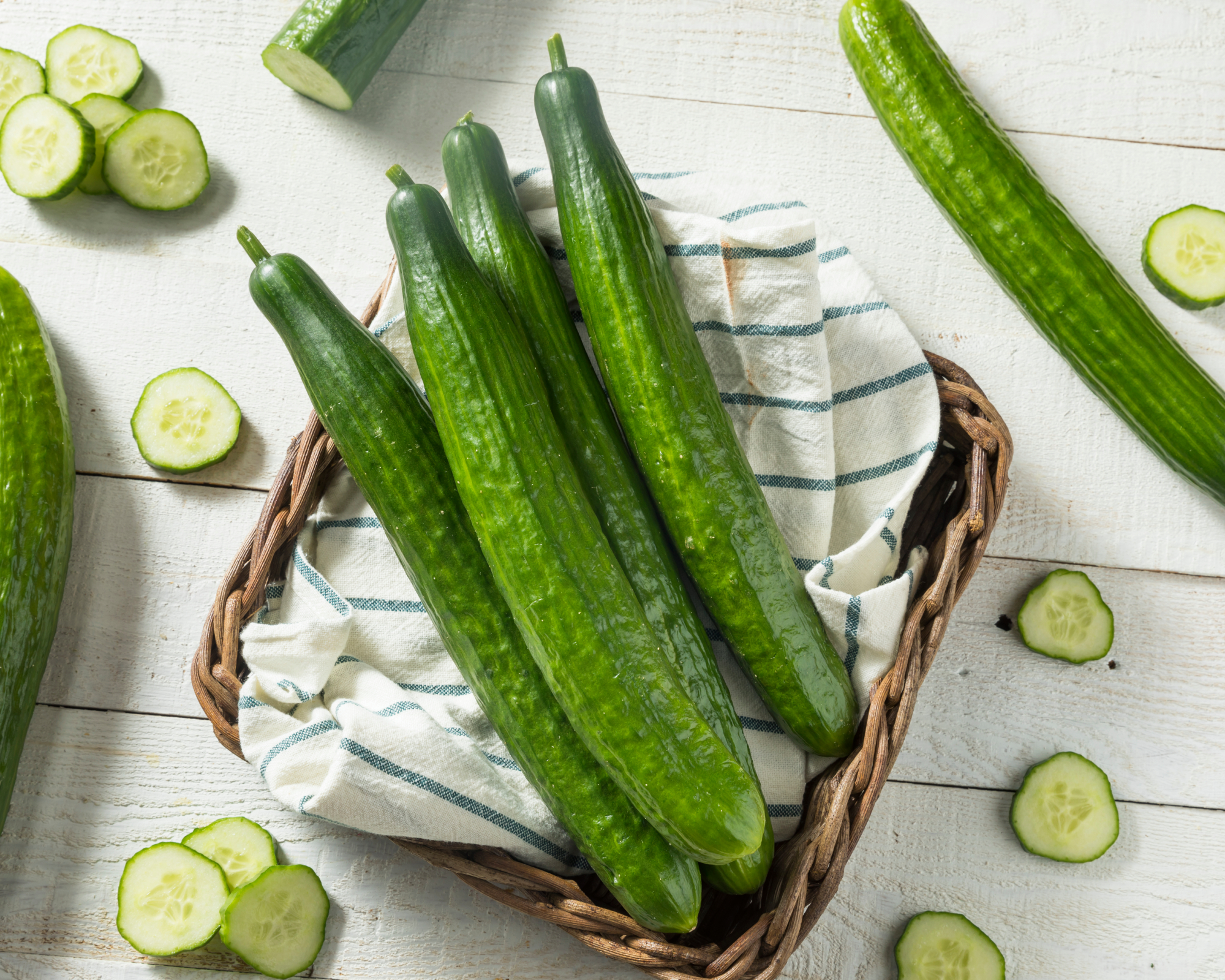 English cucumbers in a basket
